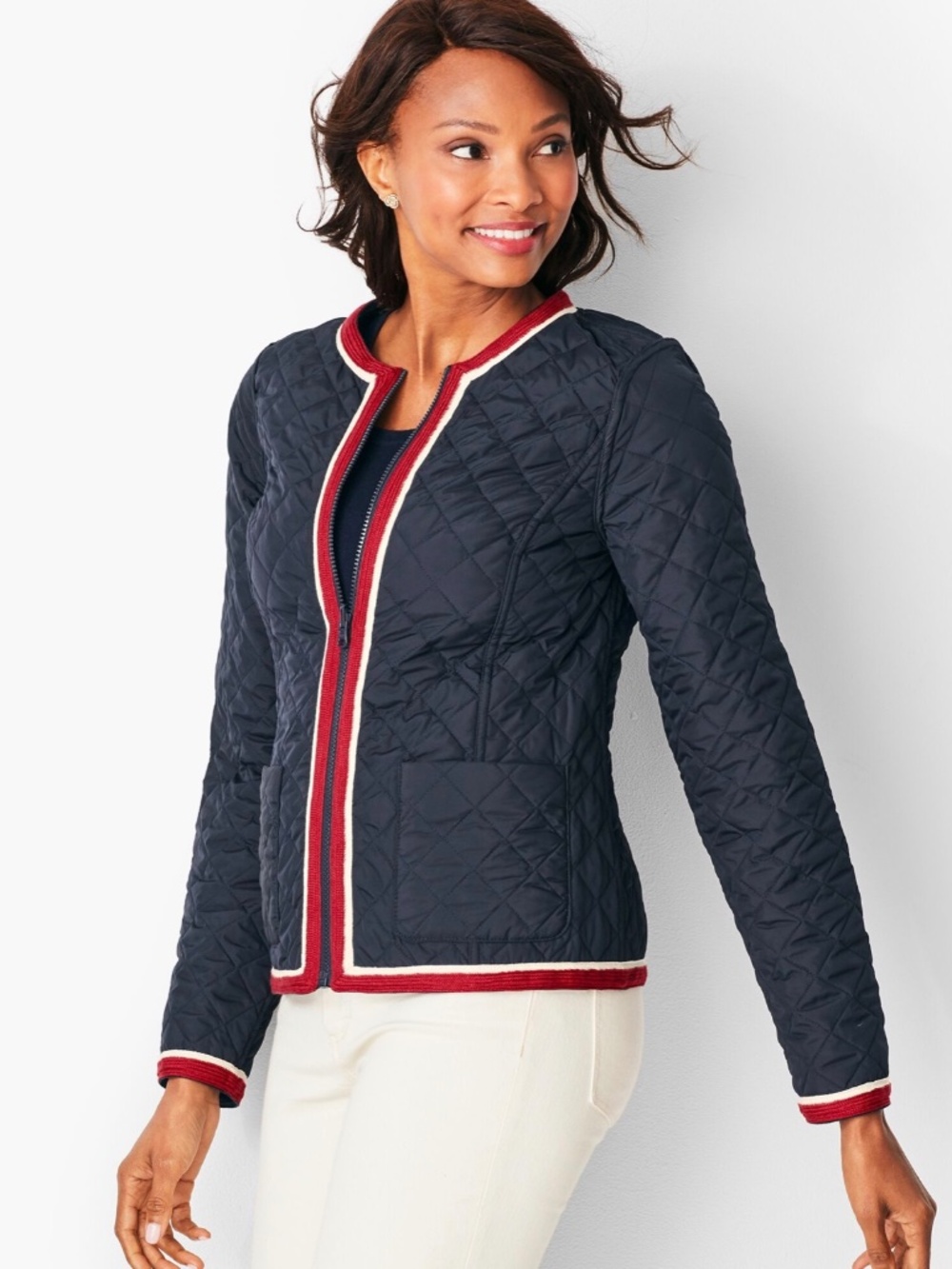 Talbots Reversible Quilted Jacket Navy Blue Red White Petite Medium NWT Preppy - Picture 11 of 11